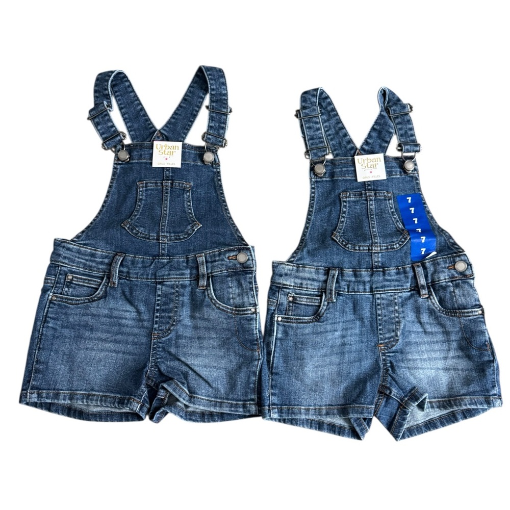 2x Urban Star Girls Denim Overall /‎ Shorts, Size 7, Dark Blue